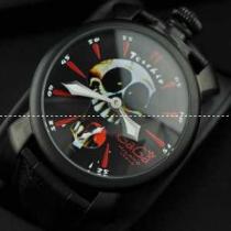 GaGaMILANO ガガミラノ腕時計 日本製クオーツ 2針 機械式（手巻き）/夜光効果 ブラック レザー