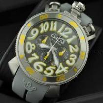 ガガミラノ腕時計 GaGaMILANO 日本製クオーツ　6針 グレー ケース イエロー インデックス