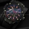 自動巻き Hublotウブロ メンズ腕時計  5針クロノグラフ 日付表示 ラバー 45.29mm BLACK サファイヤクリスタル風防