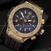 Hublotウブロ メンズ腕時計 自動巻き 6針クロノグラフ 日付表示 ラバー 46.02mm サファイヤクリスタル風防 ゴールド