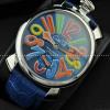 GaGaMILANO ガガミラノ腕時計 日本製クオーツ ブルー ベルト マルチカラーインデックス 2針 機械式（手巻き）/夜光効果