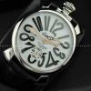 GaGaMILANO ガガミラノ腕時計 日本製クオーツ ホワイト ケース  ブラック インデックス レザー  2針 機械式（手巻き）/夜光効果