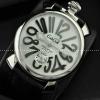 GaGaMILANO ガガミラノ腕時計 日本製クオーツ ホワイト ケース  ブラック インデックス レザー