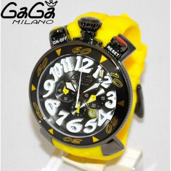 独創的なデザインベストセラーガガミラノクロノ 48mm イエロー ラバーニセモノ　腕時計