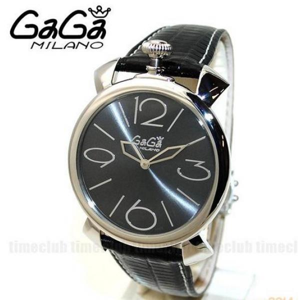 実用性あるガガミラノマニュアーレ シン マヌアーレ46mm ブラック レザー/シルバー腕時計