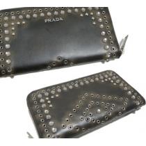 プラダPRADAビジュースタッズファスナー長財布1M0506濃茶EBANO