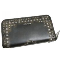 プラダPRADAビジュースタッズファスナー長財布1M0506濃茶EBANO