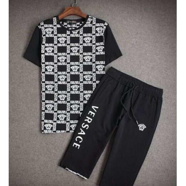 完売品 2026春夏 VERSACE ヴェルサーチ コピー通販  半袖Tシャツ 上下セット 2色可選