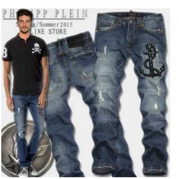 大人気　2026春夏 大人のおしゃれに PHILIPP PLEIN フィリッププレイン ダメージデニム ロゴ入りリベット