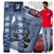 柔らかな　2026春夏 個性派 PHILIPP PLEIN フィリッププレイン テーパードデニムパンツ 