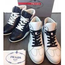 完璧な白黒の結合！2026 PRADA プラダ ハイカットスニーカー 2色可選 ...