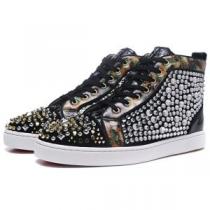 お洒落Christian Louboutinルブタン偽物ブラックのスパイク付きメ...