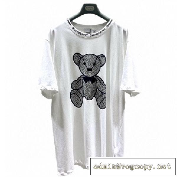 2026BURBERRY 個性的なテディベア反射Tシャツ バーバリー OSルーズバージョン 男女 ダブルヤーン生地