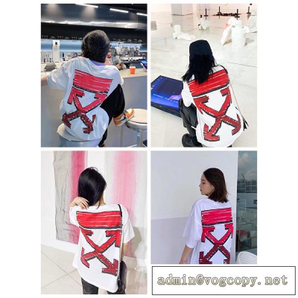 鮮度が手に入る Off-White オフホワイトTシャツ通販 偽物 100%コーマ綿 赤いロゴグラデーション落書き ルーズバージョン