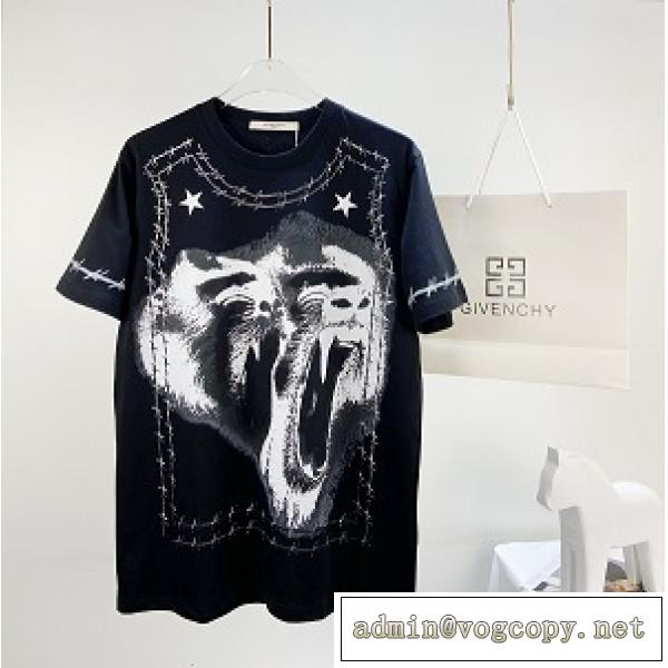 この夏は注目新作 ジバンシー GIVENCHY丸首ネックTシャツ 激安 偽物 とどろくヒヒプリント さわやかで快適で通気性  