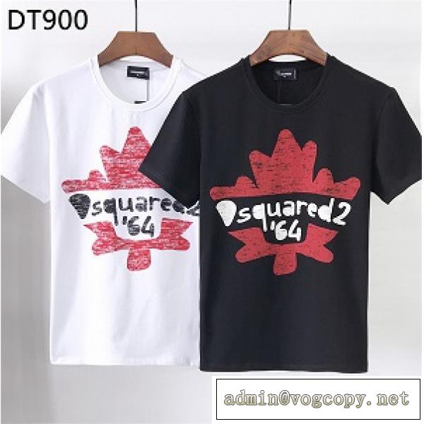 この夏は注目新作半袖激安 ディースクエアードDSQUARED2Tシャツ通販 赤いカエデの葉のプリント 男女適用 黒白