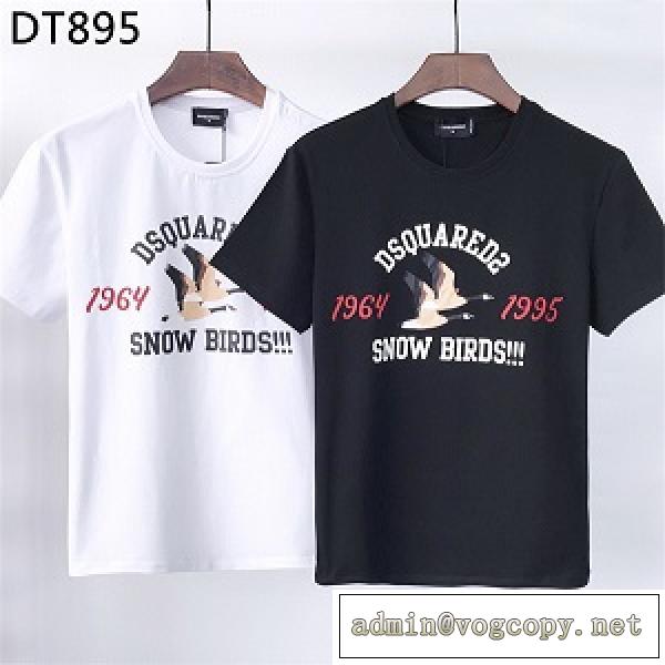 季節感をプラス人気商品 ディースクエアードDSQUARED2丸首ネックTシャツ激安 白鳥のパターン ゆるくて快適  