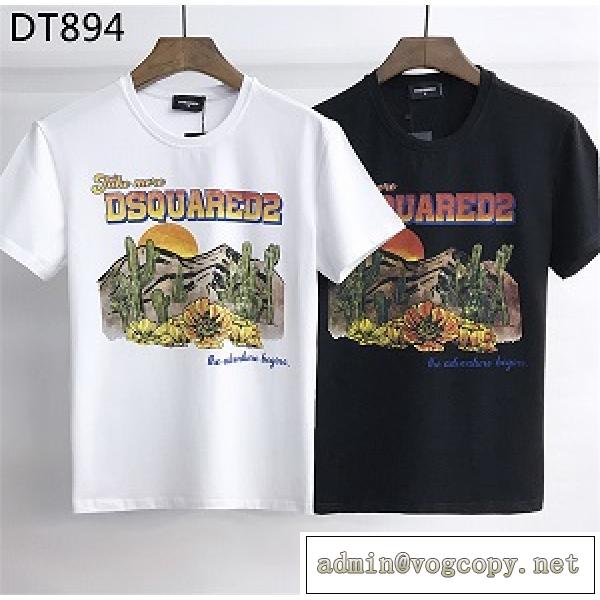 2026夏色っぽさ ディースクエアードDSQUARED2半袖Tシャツコピー  サボテン菊プリント夏らしい品格が漂う黒白