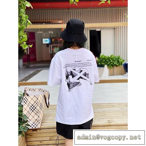 この夏は注目新作 Off-White オフホワイト丸首ネックTシャツ 通販 激安 立体ラインクロスプリント 黒白 純綿素材