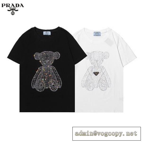 今の時季から活躍してくれるPRADA コピー tシャツ 煌くプリント カワイイ 男女適用 2026大好評の半袖