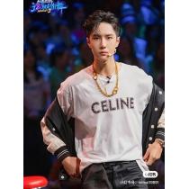 季節感をプラス人気商品 CELINE セリーヌ丸首ネックTシャツコピー  純綿素材、柔らかく快適 黒白