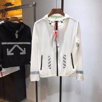 カップルスタイル Off-White オフホワイトフード付きトレンチコート3M反射 100%通気性と日焼け止め ハイエンドな雰囲気