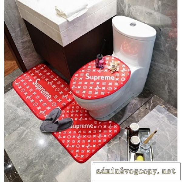★定番★LOUIS VUITTON✖️SUPREME☆3点セットドアマット便器蓋カバー U型専用便座カバー100％品質保証赤色