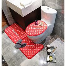 ★定番★LOUIS VUITTON✖️SUPREME☆3点セットドアマット便器蓋カバー U型専用便座カバー100％品質保証赤色