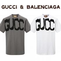 Gucc1 & Balenciaga ｔシャツコピー モードな雰囲気のロゴプリントされた クルーネック半袖Tシャツ