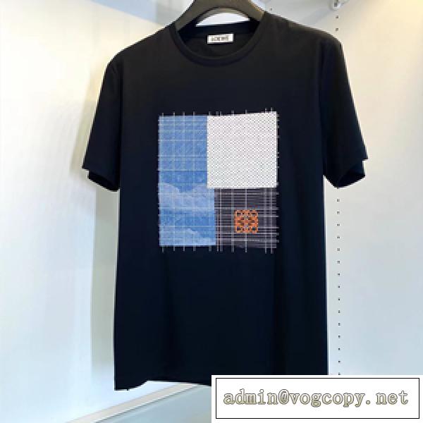 2026LOEWE ロエベ アナグラム コピー 半袖Tシャツ 丸首ネック パネルデザイン 2色可選 レトロなルック