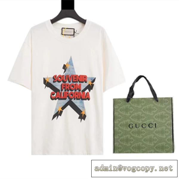 GUCC1 男 ブランド半袖コピー Tシャツ クルーネック コットン スター 着心地よい 通気性と吸汗性に優れ