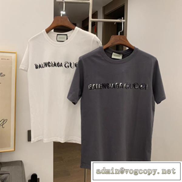 2026ssトレンド Balenciaga x Gucc1 コラボレーション ブランドコピー半袖Tシャツ オーバーサイズ 灰白