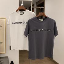 2026ssトレンド Balenciaga x Gucc1 コラボレーション ブランドコピー半袖Tシャツ オーバーサイズ 灰白