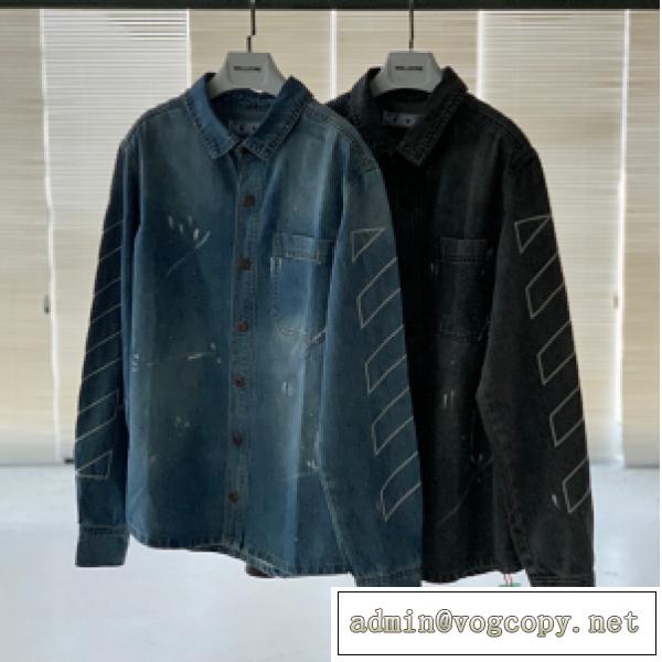 off whiteデニムジャケットスーパーコピー販売☆2026流行り男女兼用カジュアルなオフホワイト服☆品質保証