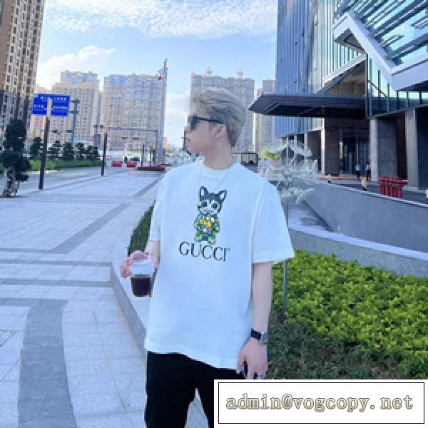 GUCC1 夏に良く似合うちょっと新品 ブランドTシャツ偽物 可愛い猫の刺繡 2色可選 ユニセックス着用でき