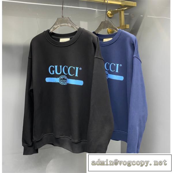 GUCC1コピートレーナ★人気2026秋冬流行りLogo丸ネック★定番★ベルトパーカー★ネイビー色★黒色