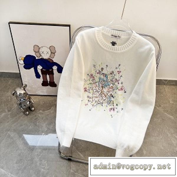 おすすめトレンド dior 赤白系アニマル刺繍カシミヤセーター スーパーコピー