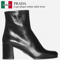 プラダブーツコピーPrada Logo-Plaque Leather Ankle Boots使いやすい最高品質レディース新作