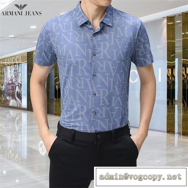 ARMANI スーパー コピー シャツ 多くのシーンに適用 ロゴプリント  暑い夏に重宝 アルマーニ 混紡生地 シンプルなデザイン
