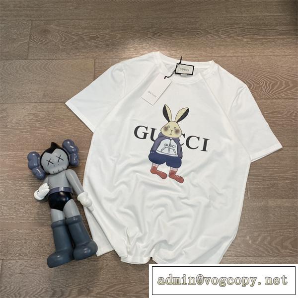 GUCC1 コピー ｔシャツ半袖 春夏新作 萌えウサギプリント 純綿 男女兼用 抜群おしゃれ 着心地抜群