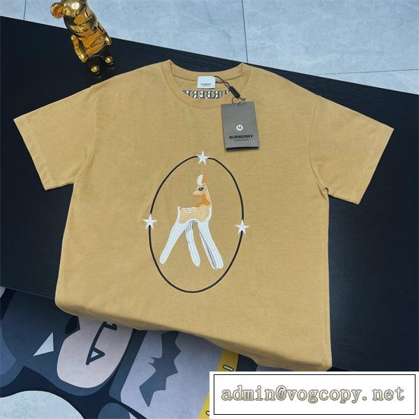 バーバリー 偽物 tシャツ 高品質バージョン 半袖 BURBERRY シカロゴ刺繡 手触りよい カジュアル 夏のメインコーディネート