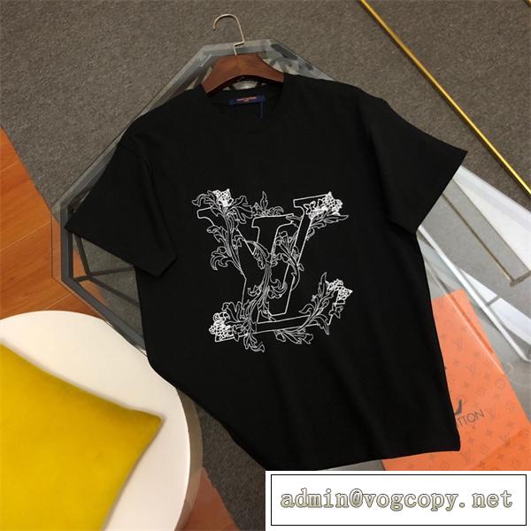 ヴィトン コピー 半袖Tシャツ 純綿生地 花とLOUIS VUITTON 刺繍ラウンドネック 高品質バージョン 身軽に動けて便利な