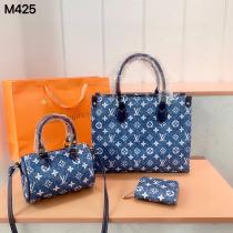 【M425】2026LOUIS VUITTON コピー 夏まで使えるデニムシリーズ ヴィトン バッグ3点セット 財布 ハンドバッグ 多数シーン適用