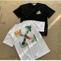 オフホワイト コピー tシャツ Off-White 手描き油彩の落書き 矢印ロゴ プリント ストリート雰囲気を色で表現 半袖