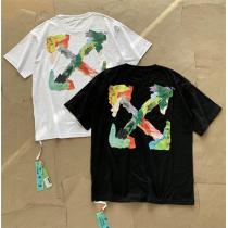 オフホワイト コピー tシャツ Off-White 手描き油彩の落書き 矢印ロゴ プリント ストリート雰囲気を色で表現 半袖