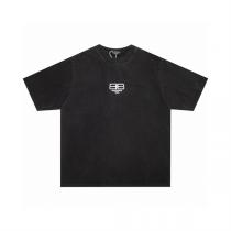 BALENCIAGA 偽物 半袖Tシャツ ダブルB刺繍 バレンシアガ ユーズド加工 ブラック速乾性 落ち感 春の愛され