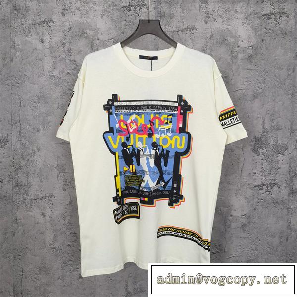 2026最新のデザイン LOUIS VUITTON コピー ヴィトン コピー Tシャツ Jazz Flyer ジャズフライヤー・モチーフ コラボ 鮮やかな色