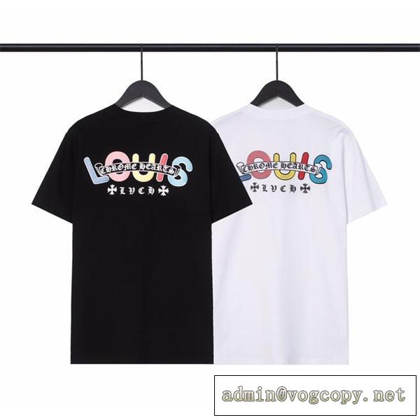 クロムハーツ 偽物 Ｔシャツ CHROME HEARTS＆LOUISVUITTONコラボ ロゴプリント 半袖