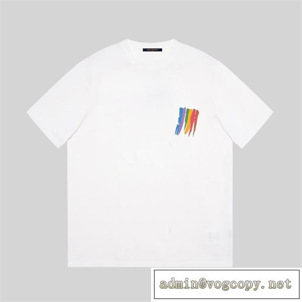  今年の春のトレンド ヴィトン 偽物 Tシャツ LOUIS VUITTON ジャカ一ド 虹 ロゴプリント