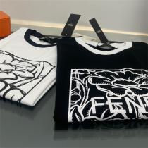 23ss FENDI 偽物 Ｔシャツ フェンディ 半袖 版画デザイン 黒白